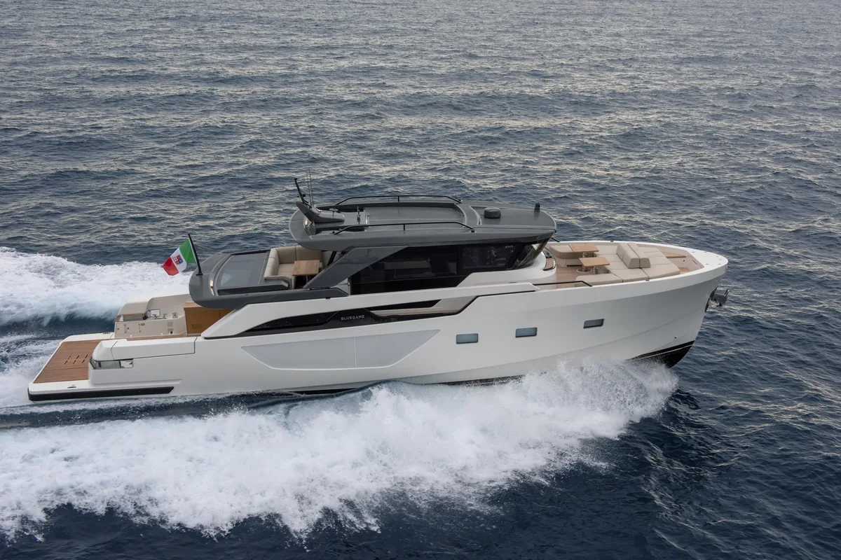 Bluegame BGX63 motor yacht cruising