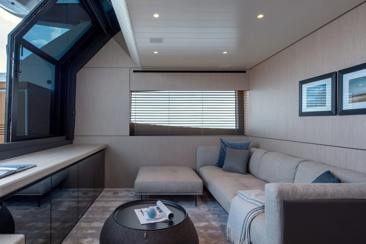 Bluegame BGX63 saloon lounge with sea view
