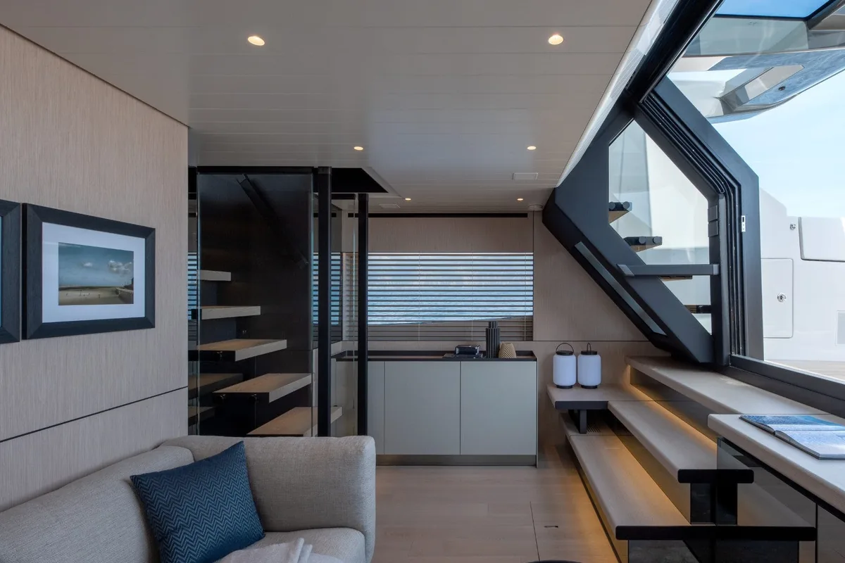 Bluegame BGX63 interior looking aft