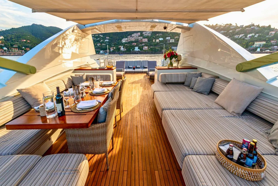 Peri 95 shaded aft deck at sunset