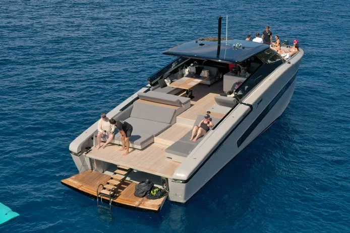 Fiart 58 seen from above at anchor off St Barth
