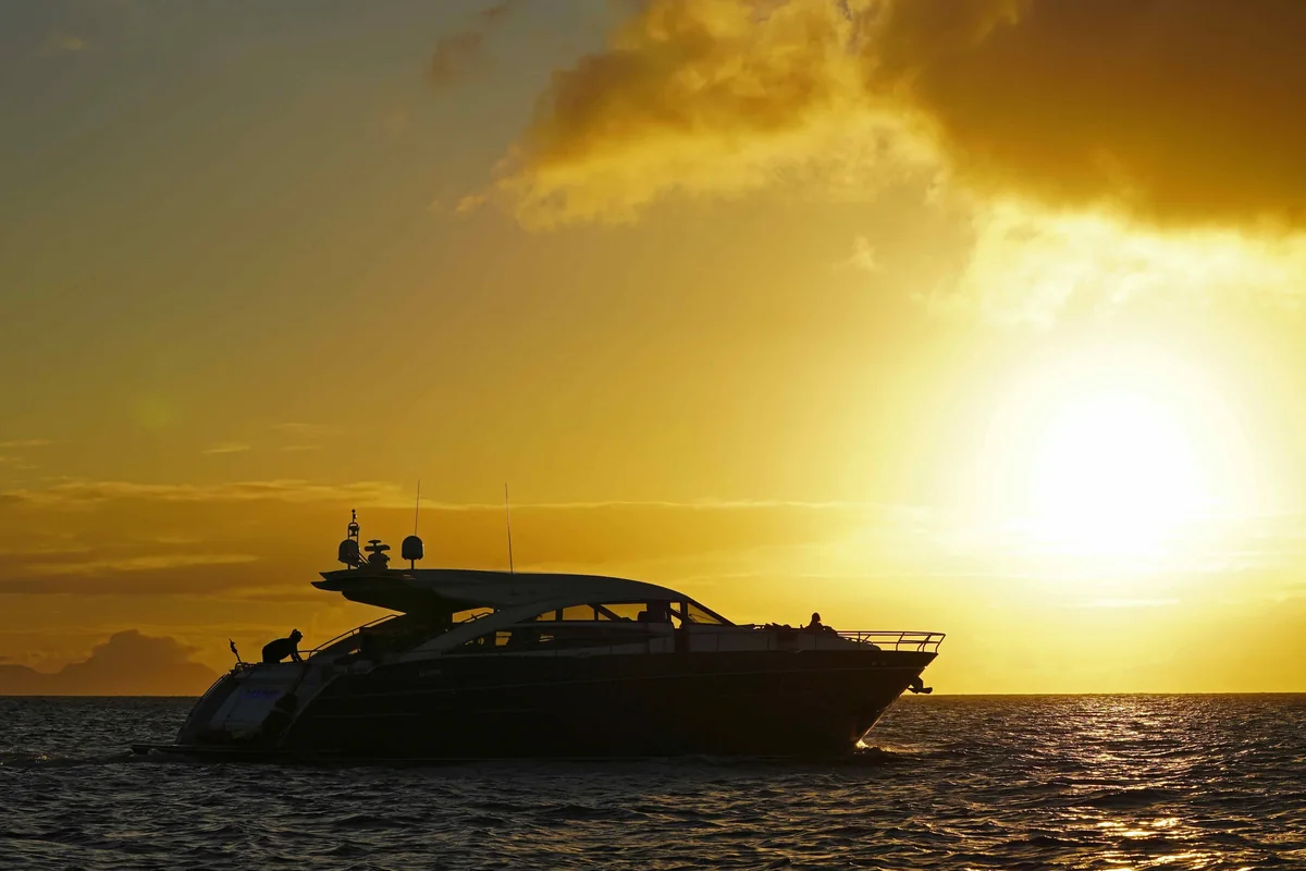 Princess 72 at anchor at sunset